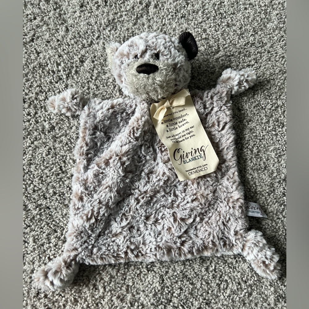 Demdaco Cream and Brown Plush Bear Blanket